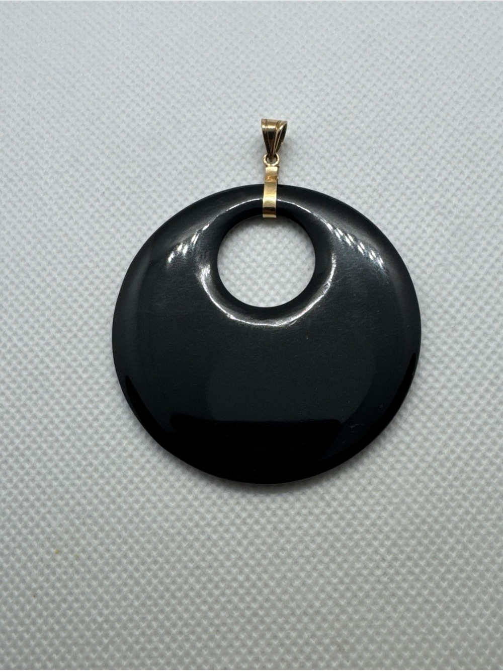Simple 14k Solid Yellow Gold Black Onyx Circle Donut Luck Round Pendant 19g 53mm